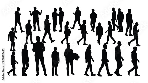 Diverse crowd silhouettes isolated on white background, Vector