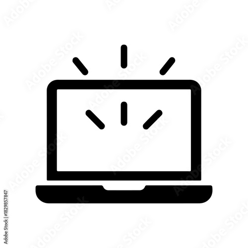 Laptop with light rays emanating from screen technology and innovation icon