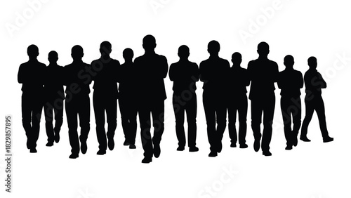 Group of walking silhouettes isolated on white background, Vector