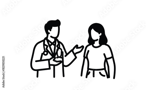 Doctor and Patient Line Art Illustration for Healthcare Services