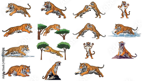 savage stripes your complete toolkit for dynamic tiger action scenes set, isolated on transparent background