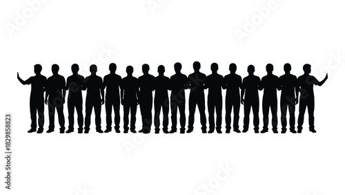 Row of male silhouettes isolated on white background, Vector