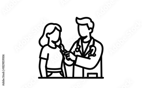 Doctor and Patient Line Art Illustration for Healthcare Services