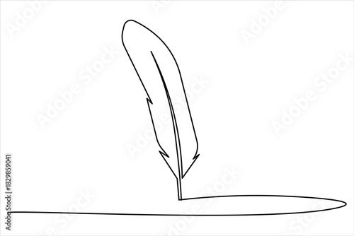 Continuous line drawing of a feather quill pen writing concept illustration