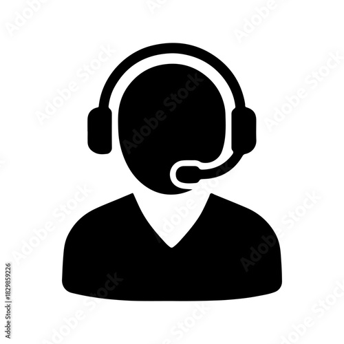 Customer service representative icon with headset support and assistance symbol