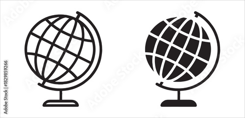 Detailed vector icon of a globe on a stand, representing geography, education, or global themes. Editable stroke.