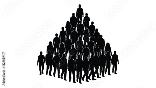 Human silhouettes forming a pyramid isolated on white background, Vector