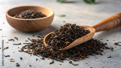 Premium Loose Leaf Black Tea – Aromatic Dried Tea Leaves in Wooden Spoon for Natural Wellness & Brewing