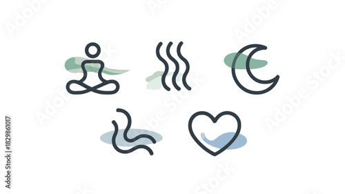 Serene and symbolic icons of mind, body, and spirit.