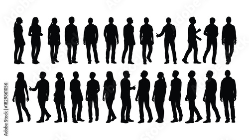 Diverse group of people silhouettes isolated on white background, Vector