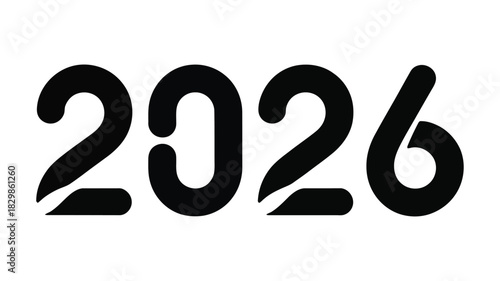 Bold black number two thousand twentysix typography design for new year celebration or future concept graphic element
