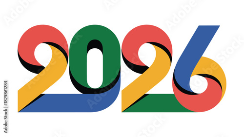 Colorful stylized number 2026 typography design in vibrant primary and secondary colors