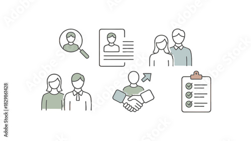 Modern and minimalist icons represent various aspects of business.