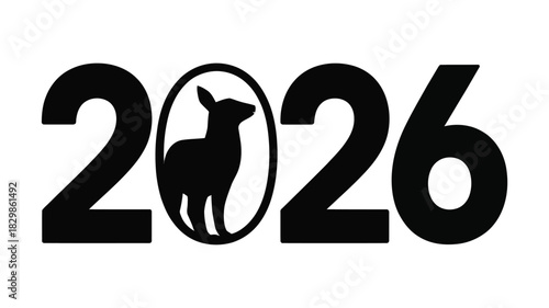 Black silhouette of the year 2026 featuring a deer icon inside the number zero