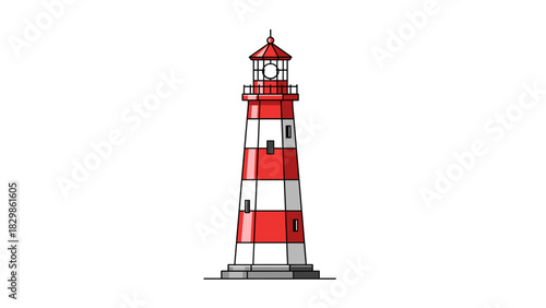 Striped lighthouse illustration in colorful style with a nautical theme