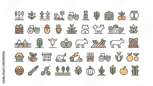 Diverse illustration of farm icons.