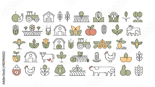 Illustration of various farming elements.