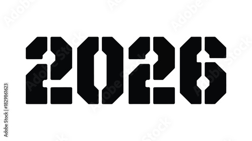 Stencil style bold black number 2026 typography design element for future year concept or event announcement
