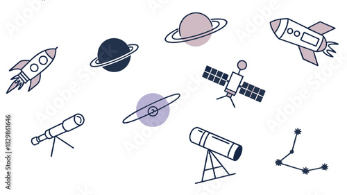 Explore the cosmos through illustrative space elements.