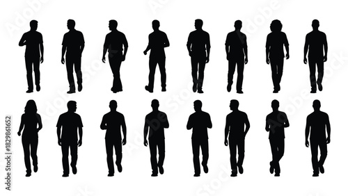 People walking silhouettes isolated on white background, Vector