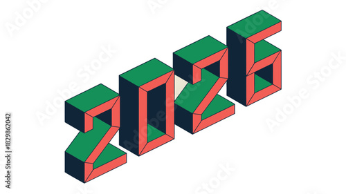 Isometric 3d number 2025 in bright green and pink outline, , symbolizing the upcoming new year celebration and future planning