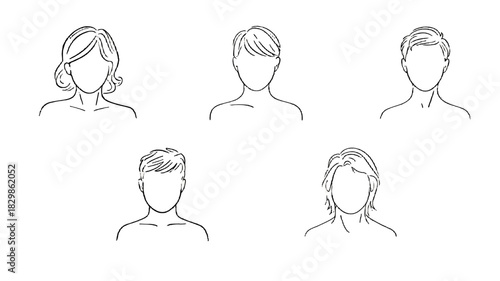 Illustration of varied hairstyles.