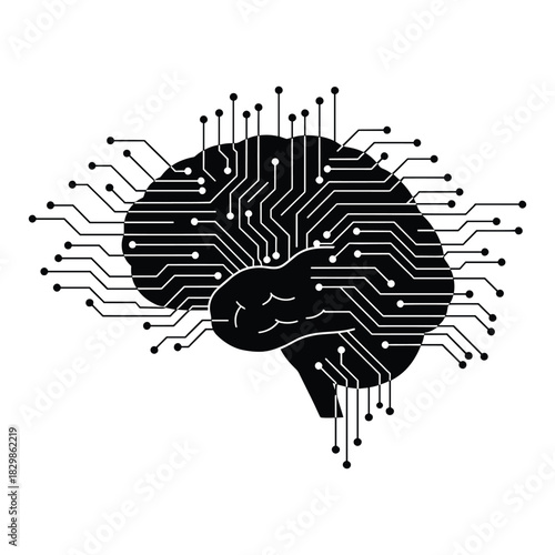 Artificial intelligence vector illustration human brain with circuit board pattern
