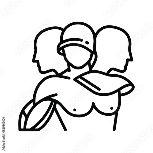 Multi-Headed Warrior Icon: Symbol of Multiple Perspectives and Strength