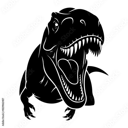 Black silhouette of a tyrannosaurus rex with its mouth wide open