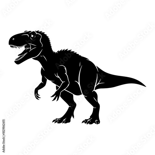 Illustration of a black dinosaur with sharp teeth on a white background