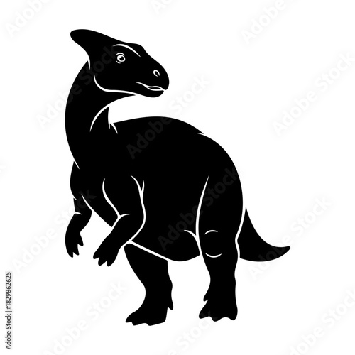 Silhouette illustration of a parasaurolophus dinosaur on white background
