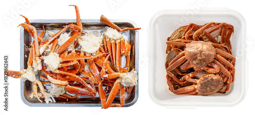 boxes with freshly caught Kamchatka crabs isolated