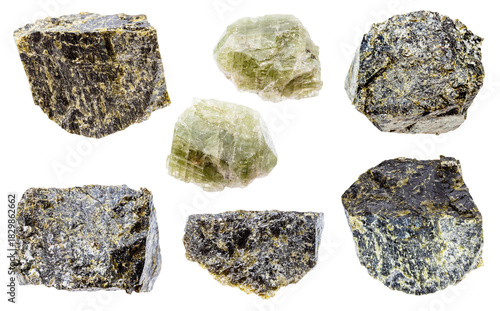 set of samples of diopside natural stones isolated