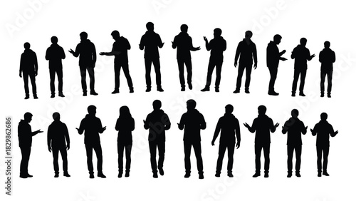 People silhouettes in various poses isolated on white background, Vector