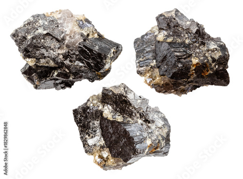 set of samples of wolframite stones isolated