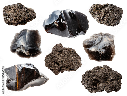 various sample of volcanic natural stones isolated