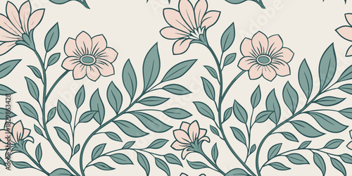 Vintage Floral Seamless Pattern with Light Faded Colors – Classic Elegant Wallpaper Vector Design for Textile, Home Decor, Packaging, Fabric, and Retro-Inspired Surfaces