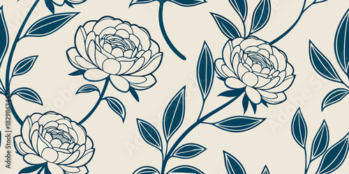 Elegant Peony Flower Seamless Pattern with Soft Watercolor Effect, Luxurious Floral Design for High-End Fabric, Textile, and Decorative Print Applications