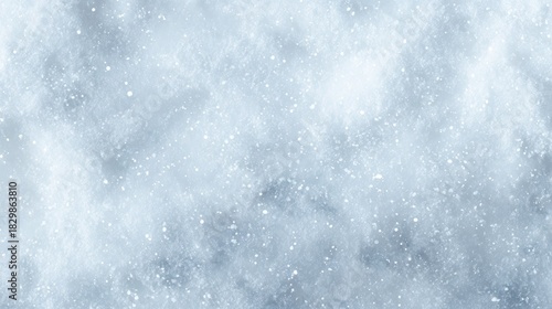 top view of winter snow, detailed snow texture with scattered snowflakes, pure white surface, seamless design background