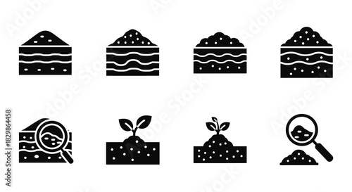 Composting elements and gardening tools a collection of black silhouette icons