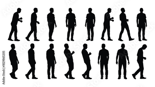 Set of men silhouettes in various poses isolated on white background, Vector