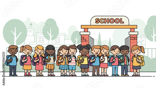 Students lining up outdoors for morning assembly at school. Ideal for education systems, student routines, discipline, and daily school activity visuals.
