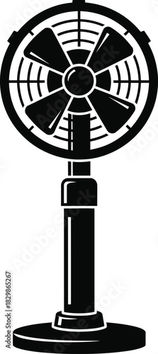 Classic electric desk fan with rotating blades and protective grill silhouette