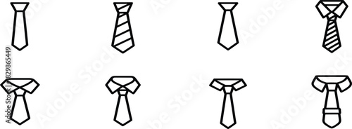 Men's Formal Necktie Vector Icon Set: Business, Office, Striped Ties, Accessory Outline Signs, Editable Stroke