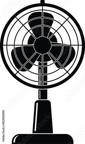 Classic desk fan with three blades in a protective grille silhouette