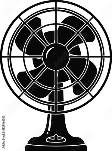 Classic desk fan with multiple blades and protective grille silhouette