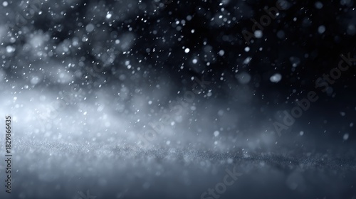 snow particles on dark background, realistic snowfall, transparent overlay effect, blend mode ready for compositing