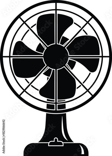 Classic desk fan with five blades and protective grille silhouette
