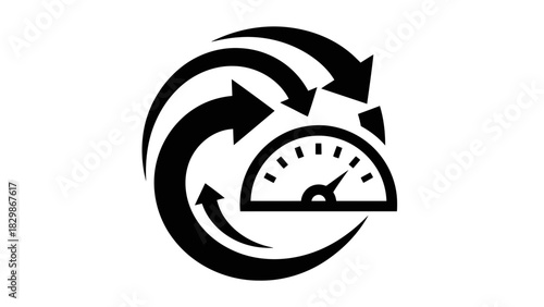 Speedometer with circular arrows isolated on white background