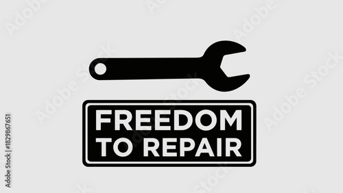 Freedom to repair wrench logo isolated on white background
